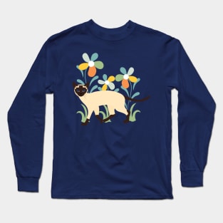 Siamese Cat and Flowers Long Sleeve T-Shirt